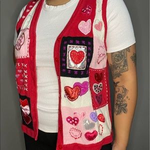 Valentines red & pink teacher vest vintage hearts